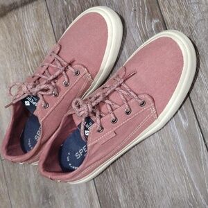 Sperry Top Sider mens dusty rose cotton canvas sneakers. Mint condition. Size 9